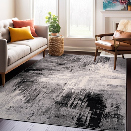 World Rug Gallery Bari Contemporary Abstract Art Area Rug 5' X 7' Black 4055BLACK5X7